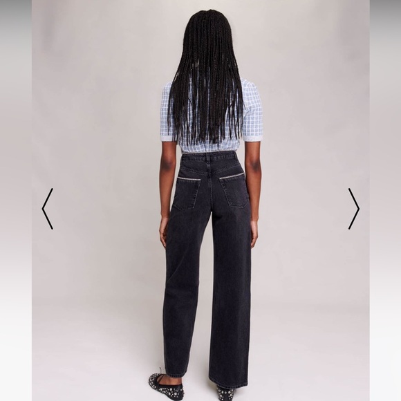 NWT Maje “Diamond” Black Wide Leg Jeans w Rhinestone Trim—missing rhinestones - Picture 8 of 16